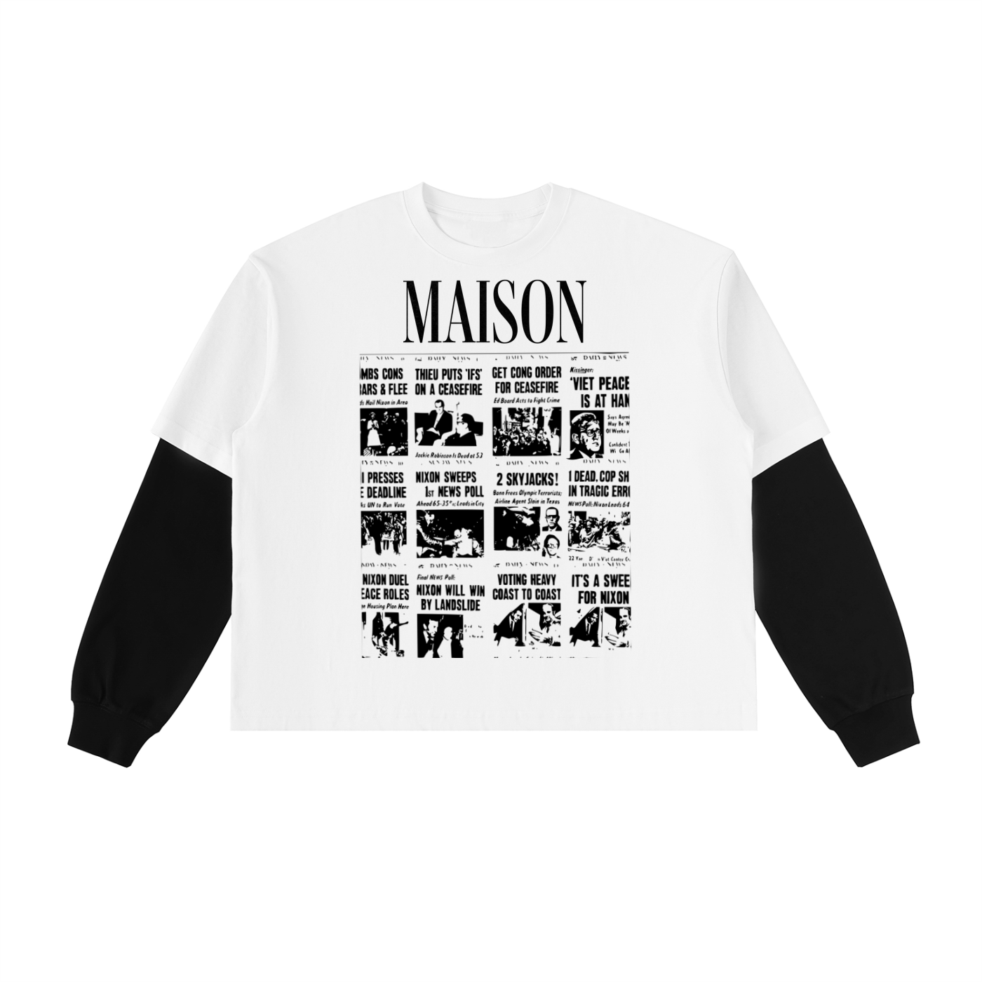 Layered Contrast Sleeve Cotton T-Shirt