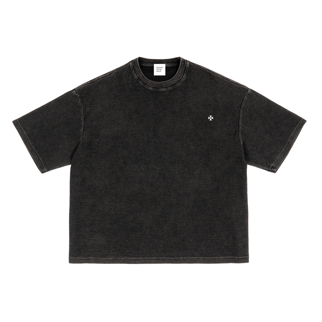 Vintage Washed Boxy Waffle Tee — Onyx Fade