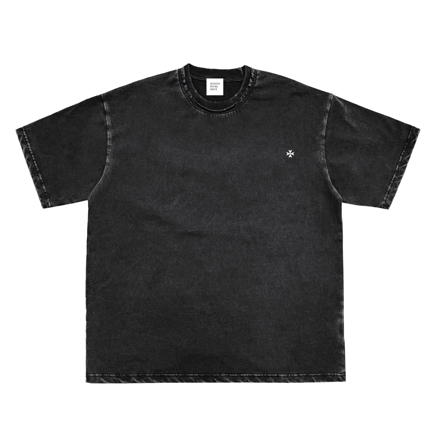 Double Neckline Scattered Edge Frayed Vintage Washed T-Shirt