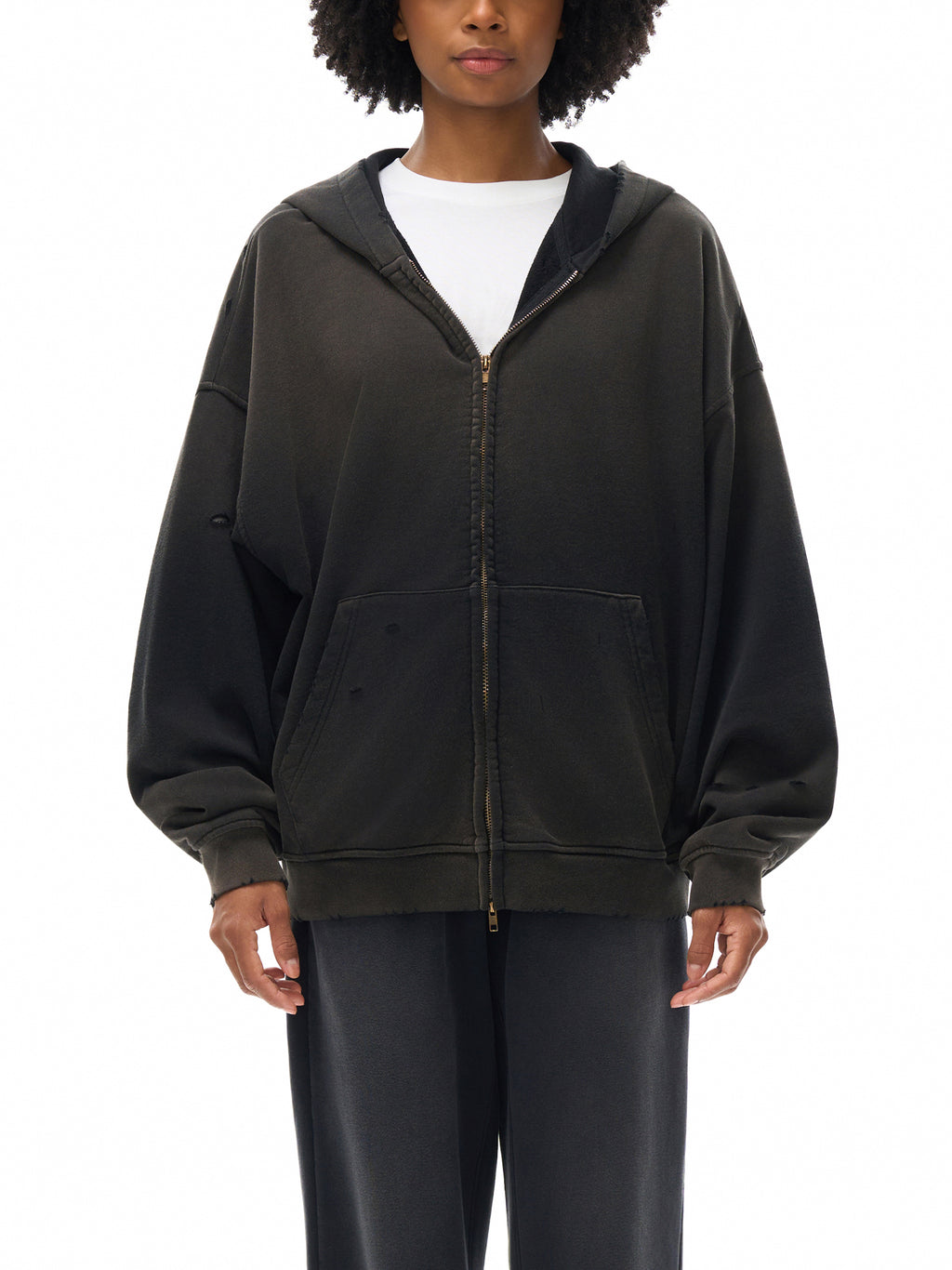 Hand-Frayed Sunfade Zip Hoodie — Ash Ritual